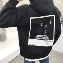 용된다 남자 오버핏 레옹 프린팅 네오프렌 후드티
