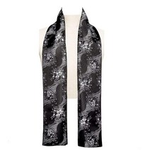 요호와 YOHOWA 남성 여성용 경량 실크 스카프 패션 프린트 페이즐리 네커치프 숄 가을 겨울 160씨엠 CM x 50씨엠 블랙 골드 플라워