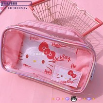 산리오 PVC 투명 쿠로미 마이멜로디 헬로키티 시나모롤 폼폼푸린 필통 문구함 방수 큐티 대용량 수납 다용도 배드바츠마루 캐릭터 귀여운 생일선물 학용품 신학기 우정, F.헬로키티 PVC 필통