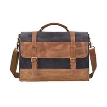 옆으로 매는 가방 학생 메신저백 남성 15.6인치 방수 빈티지 가죽 왁스 캔버스 서류가방 큰 삿갓 숄더백 러기드 컴퓨터 노트북 가방 카키. 252607