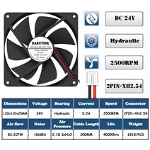 돈풍기 더블 볼 120x120x25mm 냉각 팬 DC 5V 12V 24V 48V 12cm 120mm 쿨러 12025 컴퓨터 케이스 Btc 서버 P, 12V FLuid 2P 3000RPM
