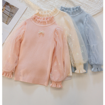 여아 퍼프소매니트티셔츠 아동 반폴라 니트블라우스