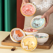 EISEN HOME 일본식 카툰 동물 젓가락 그릇 그릇세트 도자기그릇, 그릇*4+젓가락*4, 혼합색상