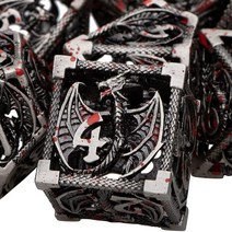 ARUOHHA Hollow DND 금속 주사위 세트 던전 앤 드래곤 블랙 레드 D 및 DD RPG 롤 플레잉 게임 다면체 선물 상자 포함 D20 D12 D10 D8 D6 D4 US, Blood Splash