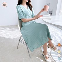 비비에모 허리라인 포인트 퍼프소매 단아한 단색 모임룩 주름 롱 원피스 00208