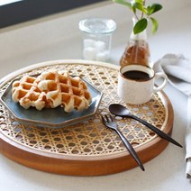 [2HOT] 라탄 케인 트레이 (원형 중), 단품