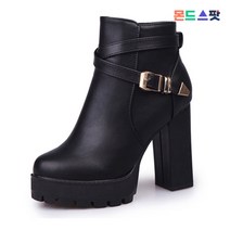 몬드스팟 10.5cm 여성 킬힐 통굽 가보시 워커부츠 블랙 (DM823)