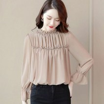 SJW 봄가을 쉬폰 블라우스 프릴 셔링 루즈핏 긴팔 셔츠 남방 풀오버 여성상의 빅사이즈 S~6XL