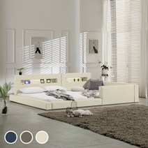 [베드피아] [키즈돔침대] 키즈 패밀리 LED 저상형 가죽침대 프레임(코너형) 3color, 색상:크림 아이보리