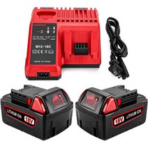 2팩 6.0Ah 48-59-1850 교체 18V 밀워키 M18 배터리 18볼트 XCM18 48-11-1815 48-11-1820 48-11-1850 48-11-1860 48-59-, 6.0Ah 밀워키 m18 배터리 충전기