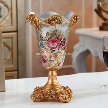 유럽풍 골드 레트로 감성 꽃그림 인테리어 화병 소품, E