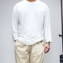 남자 오버핏 링클프리 기본 무지 라운드 스판 8부 티셔츠 4컬러