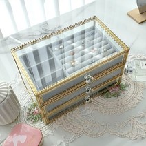 골드 3칸 서랍 보석함(레이스) 유리 케이스 EP-1018, 단품