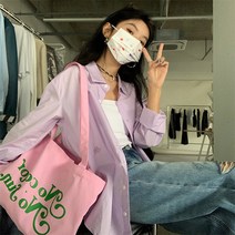 여성 구김 적은 바스락 링클프리 쿨 긴팔셔츠 오버핏 자수 연보라 연블루 남방