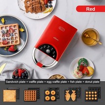 샌드위치 와플 붕어빵 메이커 전기팬 제조기 220V 전기 타이밍 멀티 베이커 토스터, 레드 5접시