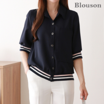 블루종 밑단 배색 카라 블라우스_B2304BL078B