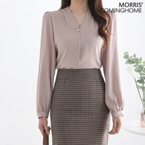 [모리스커밍홈]브이넥 진주장식 셔링 블라우스_[M2203BL085A]