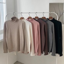 여자 프릴 반목 폴라 데일리 레이어드티 긴팔 니트