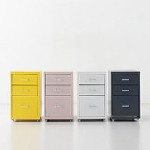 마켓비 철제 서랍장 2.1단 조립식 이동식 바퀴달린 사무실 원룸 틈새 책상밑 낮은 수납장, 핑크