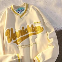 빈티지 펑크 스타일 streetwear 세련된 v 넥 편지 자수 운동복 여성 야구 대형 탑스 하라주쿠 십대 의류