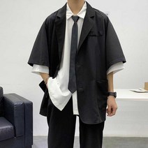 남자 반팔 여름 블레이저 아우터 7부 마이 자켓 남성 오피스룩 가을 시원한 오버핏 하객룩 정장