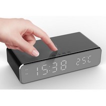 KAUF 올인원 10스마트폰 고속 인테리어 소품 LCD 디지털 알람 온도계 전자 탁상용 시계, F490 블랙