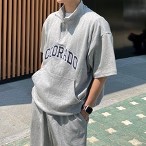남자 콜로라도 오버핏 반집업 반팔 티셔츠 레터링 여름 드랍숄더