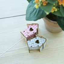 우든 체크 새집 가든픽 화분장식 화분픽 가든 소품 3 Color, 엘로우