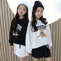 주니팡 주니어 크롭티 밑단스트링 초등여아 고학년 오버핏 베어 반크롭티 봄옷
