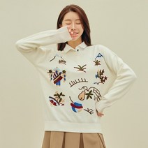 제이투제이 FW 여성골프웨어 오버핏 자수 울 니트