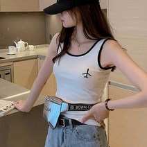 나미나라 자수 포인트 배색 라인 나시티 여름 조깅 의상 코디 여성나시여자나시 8W9EBE73