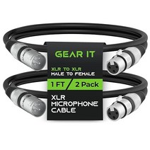 GearIT DMXDMX 스테이지 조명 케이블 100피트 2팩 DMX 남성 대 여성 XLR 호환 DJ LED 무빙 헤드 파 라이트 마이크 믹서 녹음 스튜디오 팟캐스트 100ft, Black_1 Feet (2-Pack)