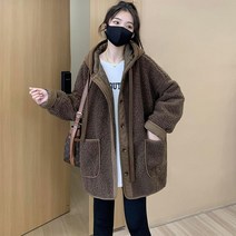 HXT 겨울 여성 양털 뽀글이 후드 자켓 점퍼 숏코트 루즈핏 플리스 아우터 심플