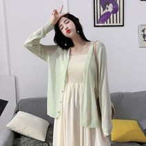 다잇템 [다잇템] 여자 방콕 하와이안 엷은 브이 얇은 비침 가디건