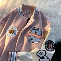 야구 잠바 웨스턴 베이스볼 점퍼 핑크 귀여운 학교 유니폼 여성 새로운 폭격기 빅사이즈