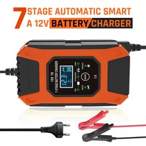 차량용 배터리 충전기 7단 스마트 lcd 디스플레이 포함 12v 7amp suv 트럭 모터사이클 agm 겔 습윤 납 산성수 수리용, 영국 플러그(빨간색)