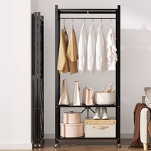 이케아 행거 접이식 폴딩 철제 이동식 트롤리 드레스룸 선반 옷걸이 옷정리 스탠드 설치형 자취방 간이, 접이식 행거 블랙