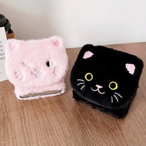 삼성 갤럭시 Z플립4 Z플립3 외부 액정 스크린 보호 풀커버 겨울 털 퍼 귀여운 고양이 얼굴 모양 슬림 하드 특이한 폴더블폰4 폴더블폰3 핸드폰 케이스