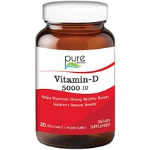 Pure Essence Labs Vitamin D - 5000 IU of Vitamin D from 100% Pure Cholecalcifero - 30 Vegetarian Cap, 1, 기타
