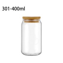 크리에이티브 캔 모양 차 주스 우유 유리 컵 대나무 뚜껑 커피 머그잔 음료 높은 붕규산 용기 내구성, 301-400ml with cap