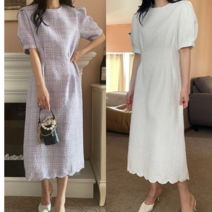 트위트 소매퍼프 럭셔리 여신 분위기있는 롱원피스