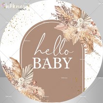Boho-헬로 베이비 샤워 라운드 배경 Boho 갈색 잎 생일 환영 달콤한 아기 파티 케이크 테이블 장식, [14] D8ft(250cm)Elastic, [01] Round Backdrop
