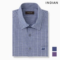 INDIAN 폴리린넨 미니멀 체크 반팔 셔츠-MITNSWM3231
