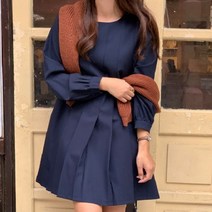 겟잇미 / 미니멀 라운드넥 플리츠 스판 미니원피스