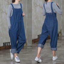 허리스트링 뒷밴딩 진청 오버롤팬츠 749 40대여성의류 멜빵바지