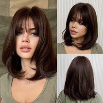 Dark brown Short Bob hair wigs with bangs Synthetic wig, 8002, 하나, 1개