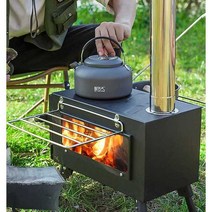 포몰리화목난로 풀세트 캠핑용 캠핑난로 티타늄 화목, 검정색 - 수납 가방 포함