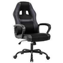 BestOffice 사무실 의자 PC 게이밍 저렴한 데스크 인체 공학적 PU 가죽 간부 컴퓨터 요추 지원 여성 남성(블랙), Black