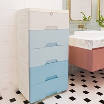 플라스틱 수납장 대용량 다층 서랍장 수납장 와이드 450, 육층, 푸른 색