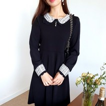 반이무드 국내생산 겨울 루즈핏 트위드 카라 하객 원피스